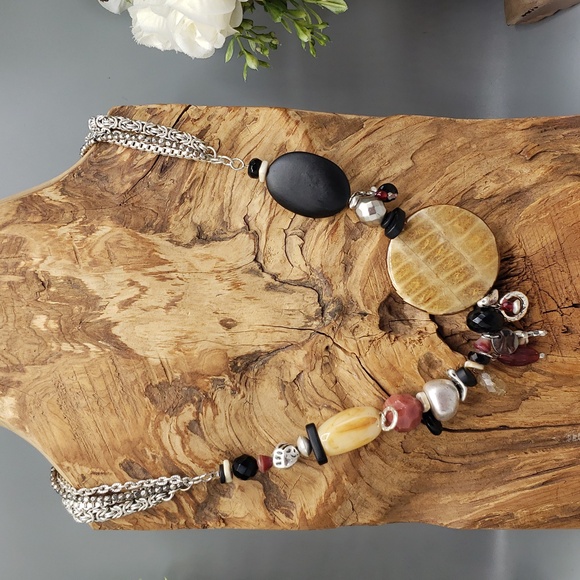 Chico 4 Strand Multicolor Bead Stones & Charms Statement Silvertone Chains - Picture 9 of 16